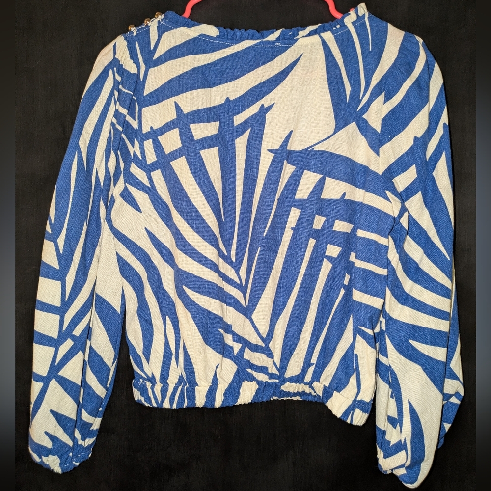 Palm Print Ruffle Long Sleeve Top - Picture 3 of 5